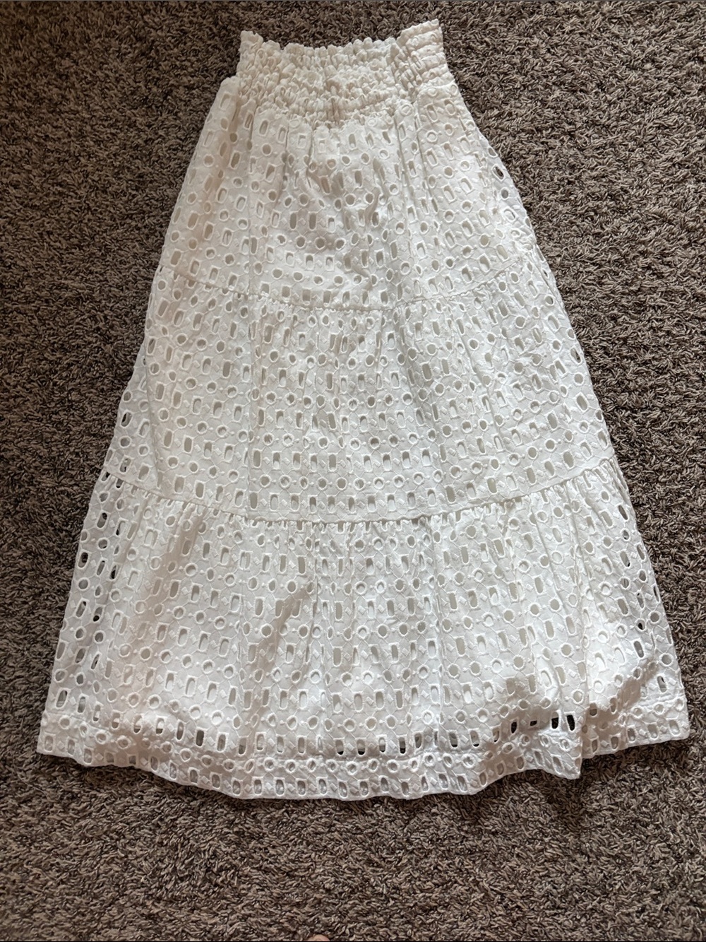 Anthropologie White Eyelet Tiered Maxi Skirt